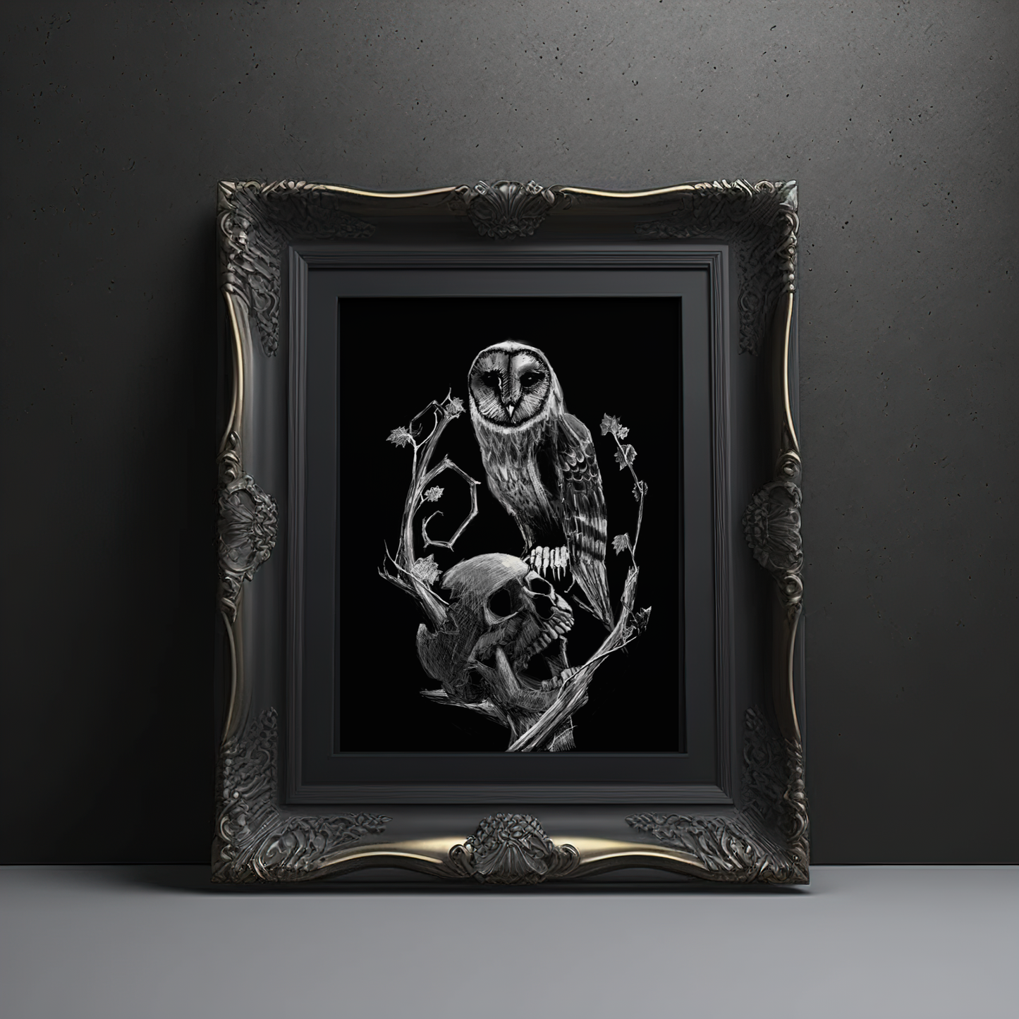 Skull and Owl Art Print 8x10
