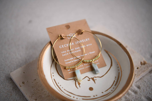 Estella Gemstone Rectangle Drop Gold Hoop : Amazonite
