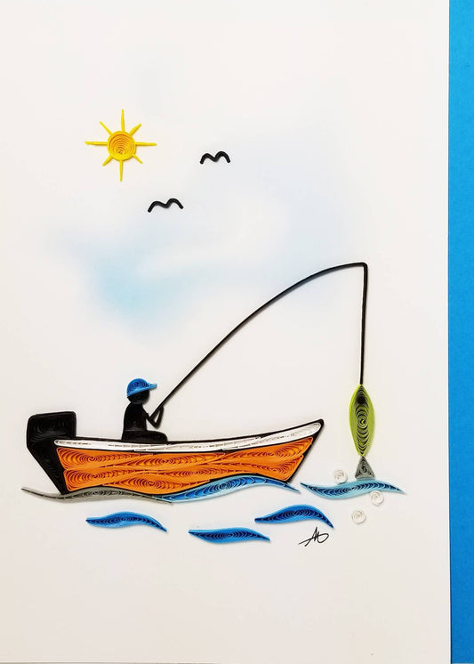 Fishing Canoe Quilled Greeting Card