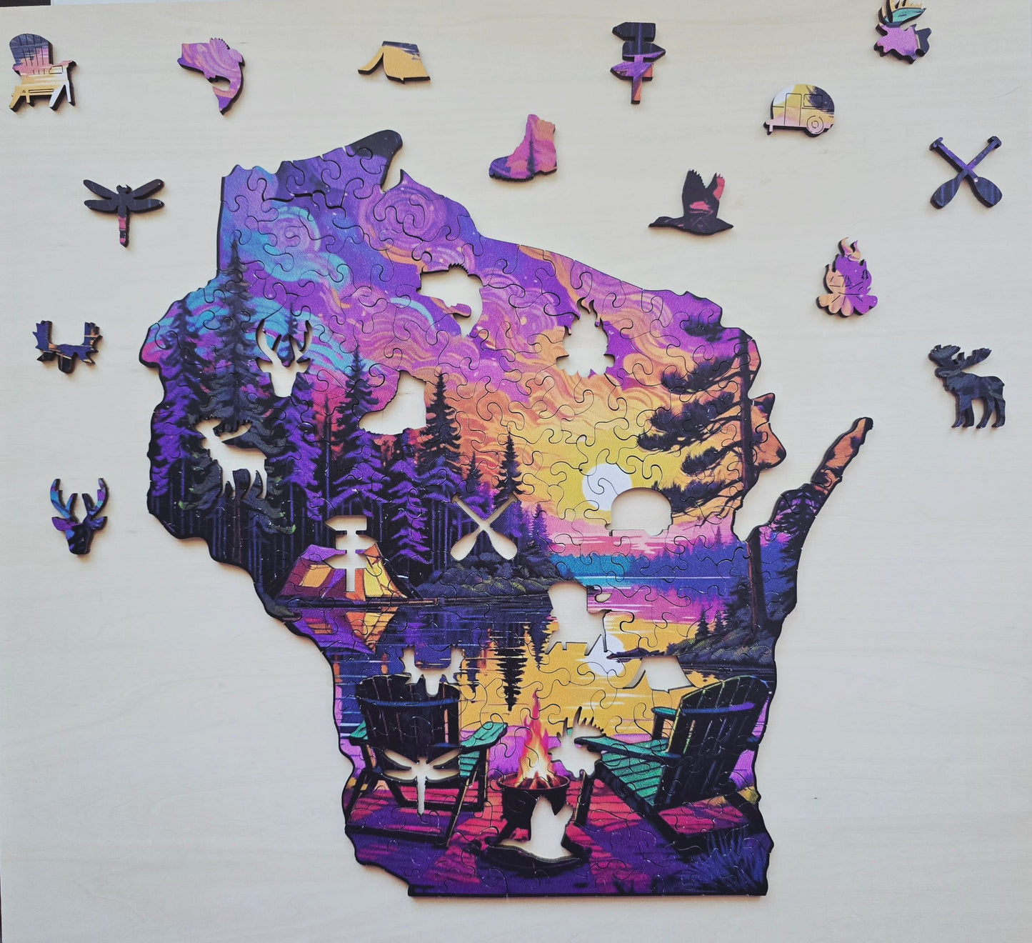 WI State Sunset at the Lake Wooden Jigsaw Puzzle