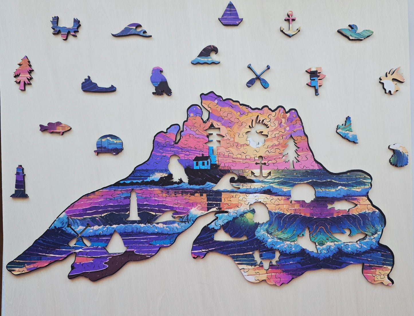 Lake Superior Lighthouse Sunrise Wooden Jigsaw Puzzle