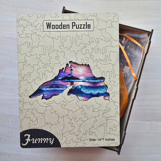 Lake Superior Lighthouse Sunrise Wooden Jigsaw Puzzle
