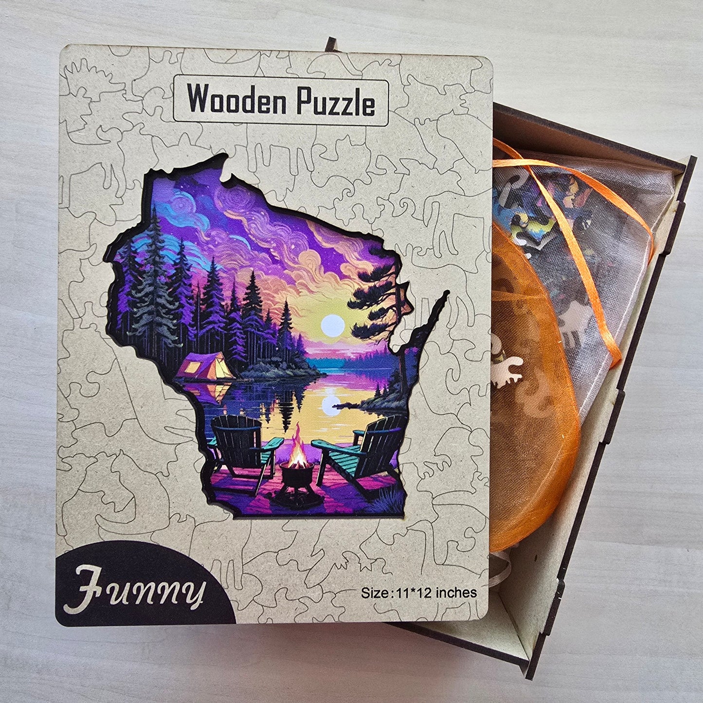 WI State Sunset at the Lake Wooden Jigsaw Puzzle