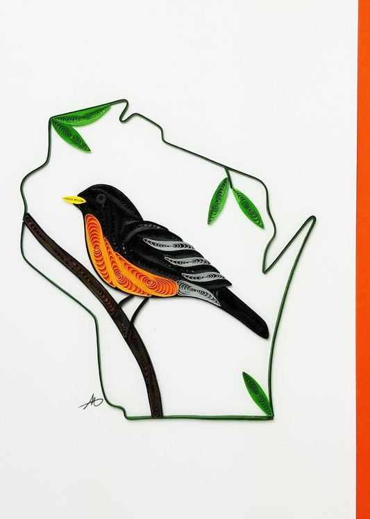Wisconsin With Robin Quilled Greeting Card